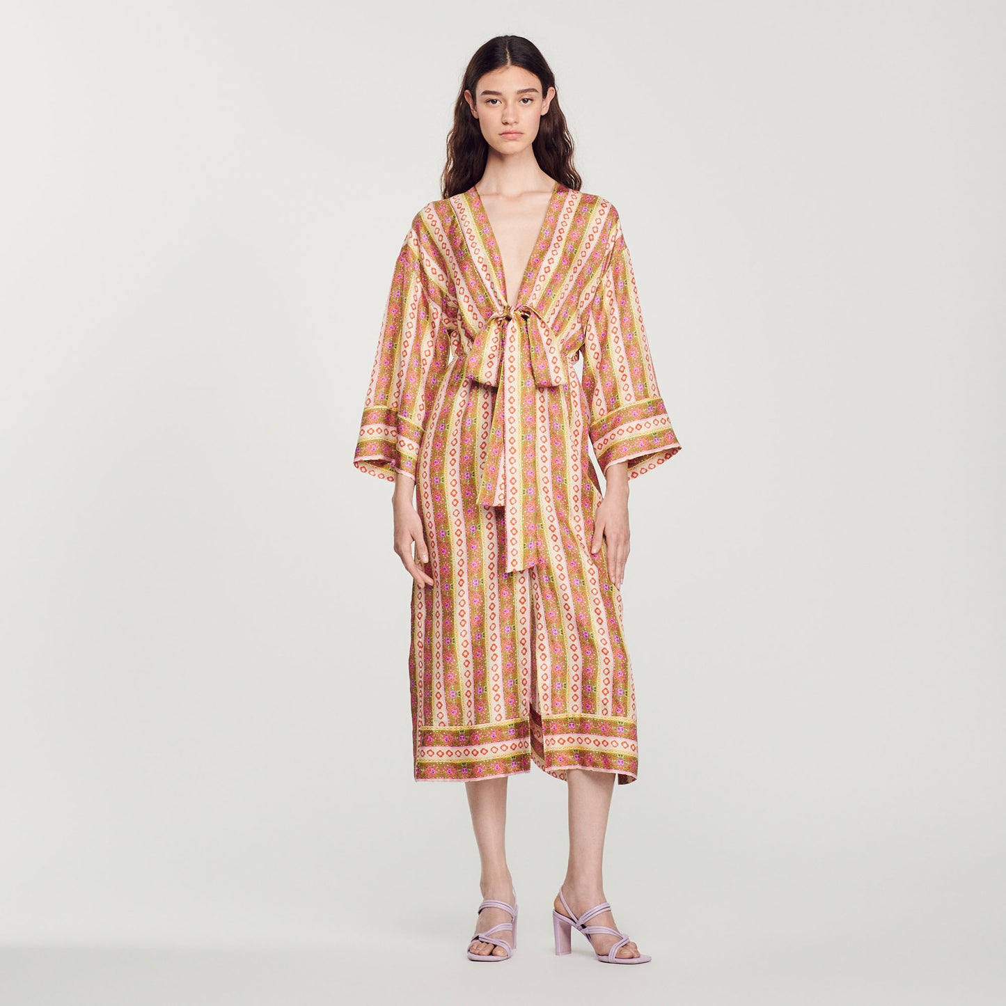 Vestido caftán, estampado Flower Stripes