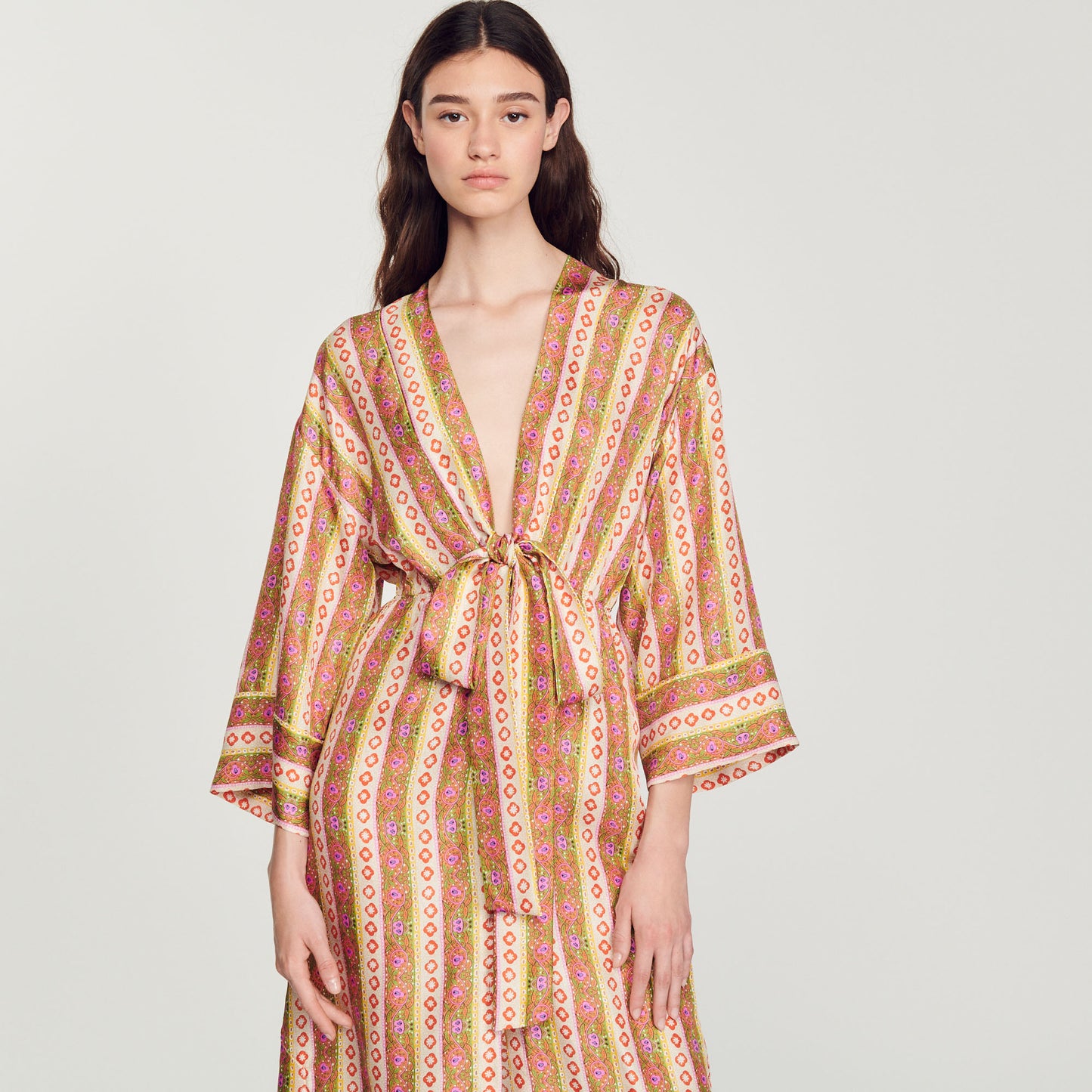 Vestido caftán, estampado Flower Stripes